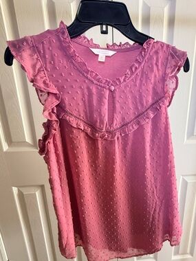 LC Lauren Conrad Pink Ruffled Swiss Dot Tank